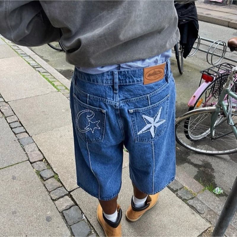 Corteiz Alcatraz Jeans Star Embroidery High Street Vintage Washed Distressed Casual Five-Pocket Pants Streetwear Cross-Border Exclusive