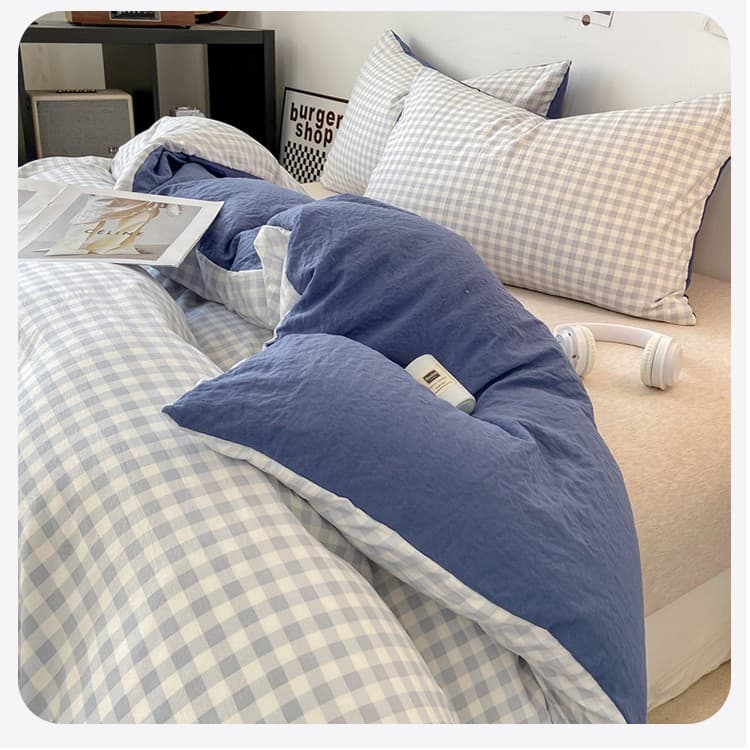 Ins style washed cotton plaid duvet cover single piece 150x200x230cm single duvet cover dormitory single bed sheet three-piece set