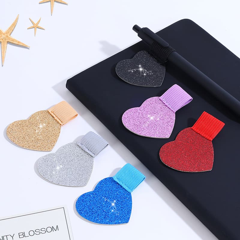 Spot creative Glitter flash love pen clip notebook accessories self-adhesive rubber band pen plug fixed sticker