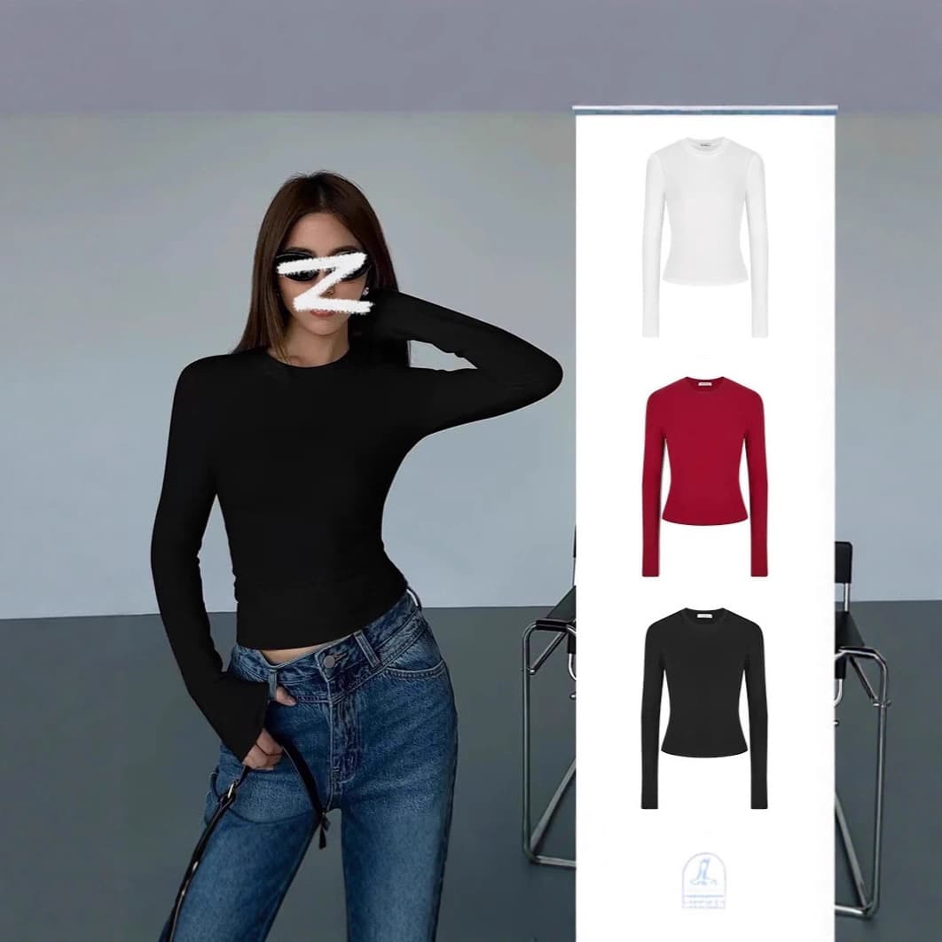 Petite Short Round Neck Long Sleeve T-Shirt 2025 New Base Shirt Women Slim Fit Stretch Versatile Regular Shoulder Top Ins