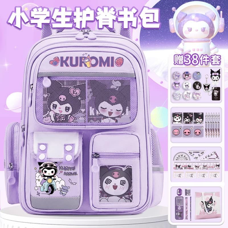 Kuromi primary school students' spine-protecting schoolbags, girls' lightweight and burden-reducing large-capacity backpacks, cartoon cute new styles