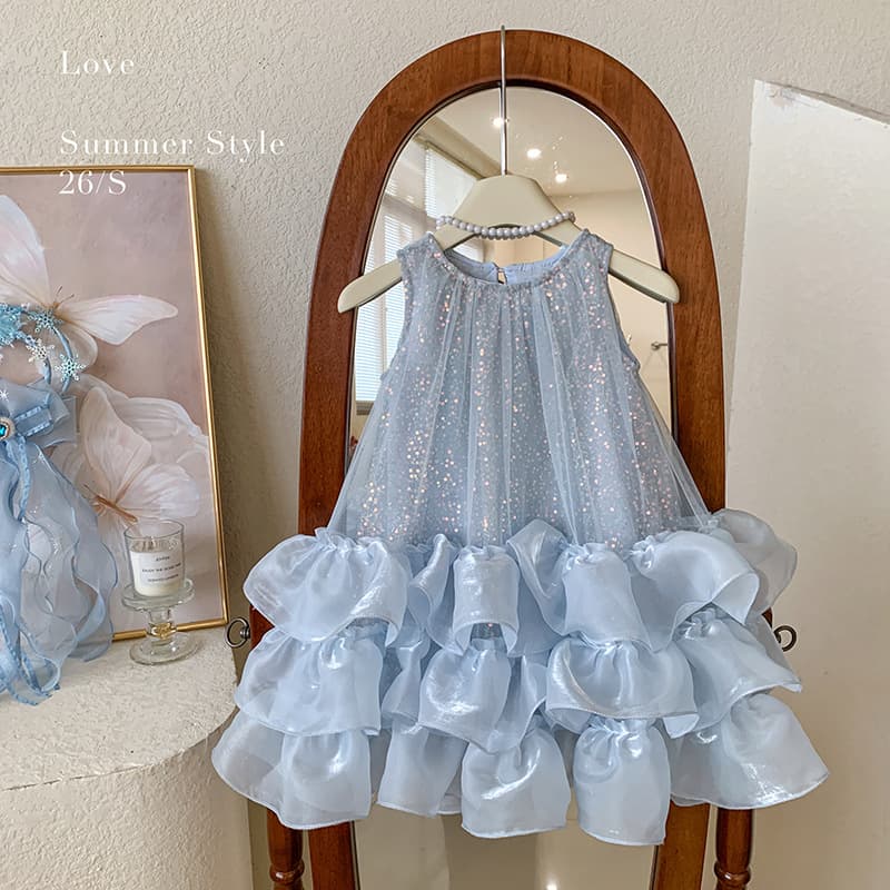 Girls Princess Dress Summer 2026 New Style Children's Luxury High-End Gown Mesh Vest Dress