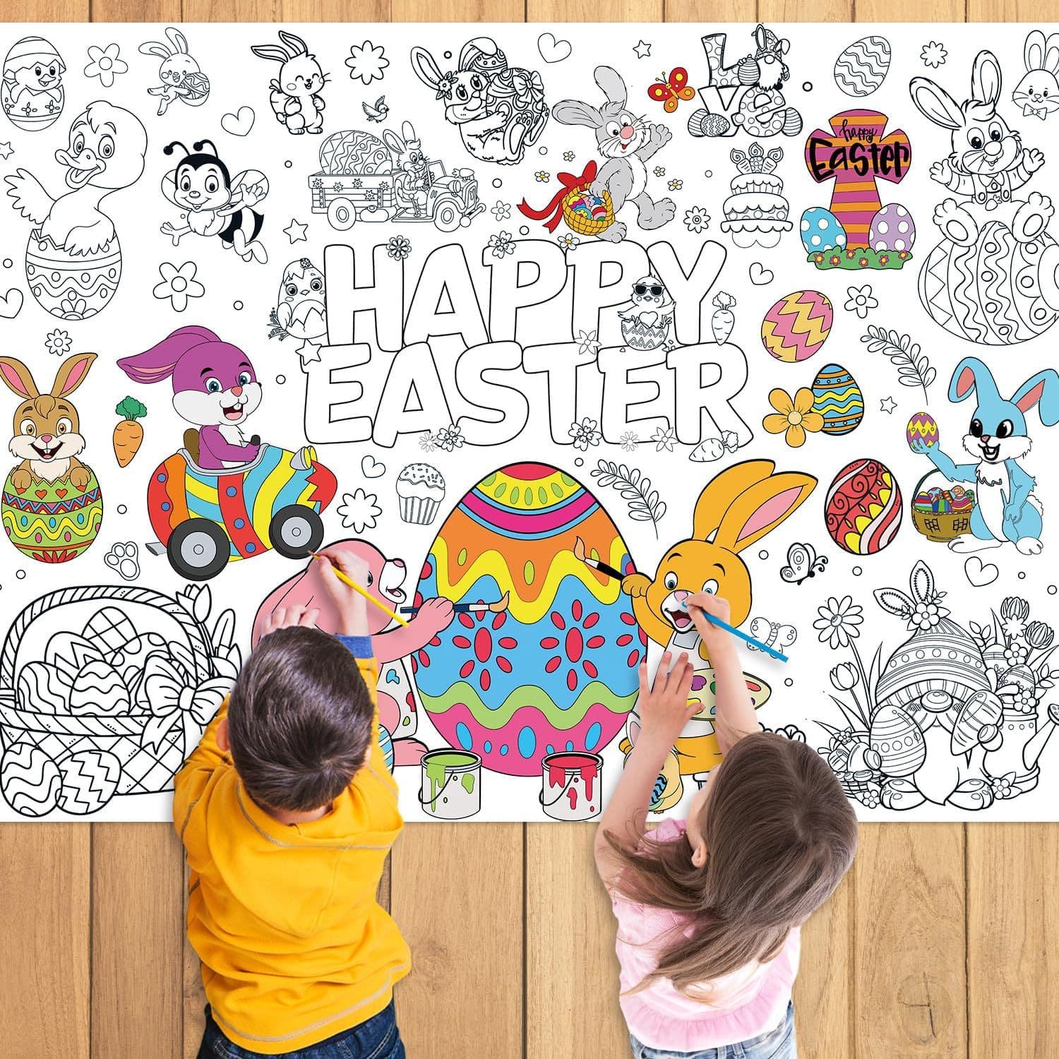 Easter Giant Painted Poster Kids Game Hand Painted Gift Egg DIY Coloring Art Banner