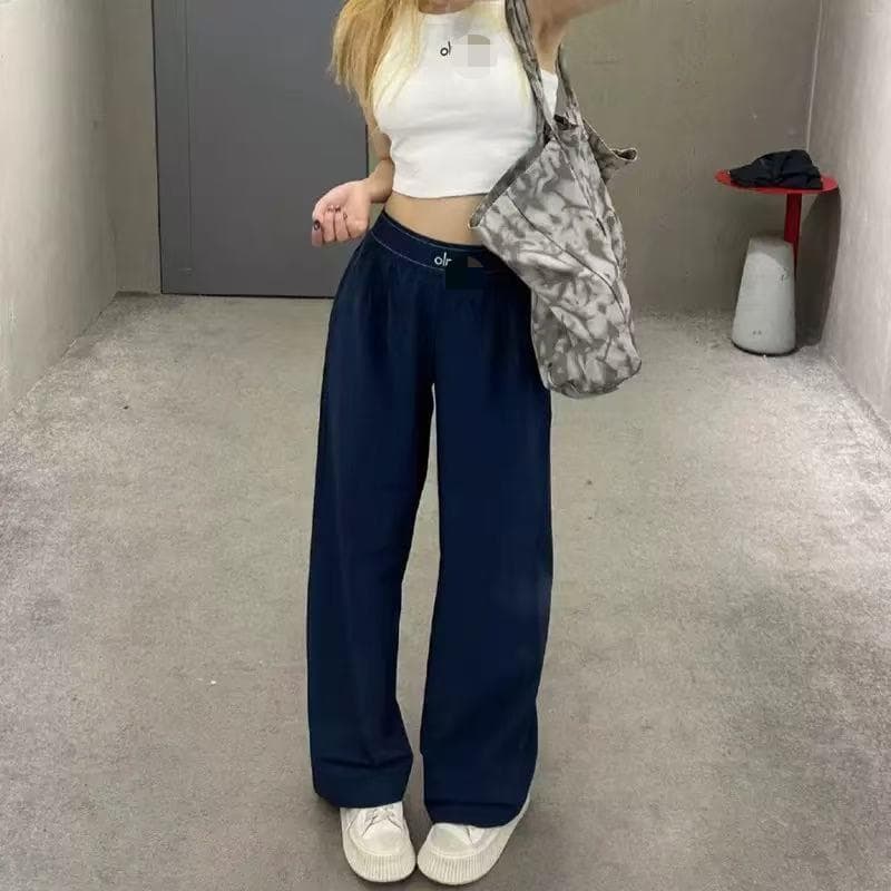 Summer ALO Divine Pants Thin Loose Casual Straight-Leg Yoga Sports Pants Wide-Leg Pants Elastic Waist Quick-Dry Pants 26
