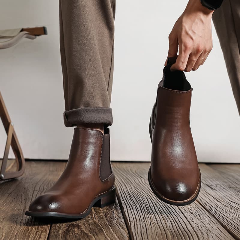 Men's Chelsea Boots 2024 British Style Slip-On Casual Martin Boots Round Toe Low Heel Rubber Outsole Breathable Leather Inner