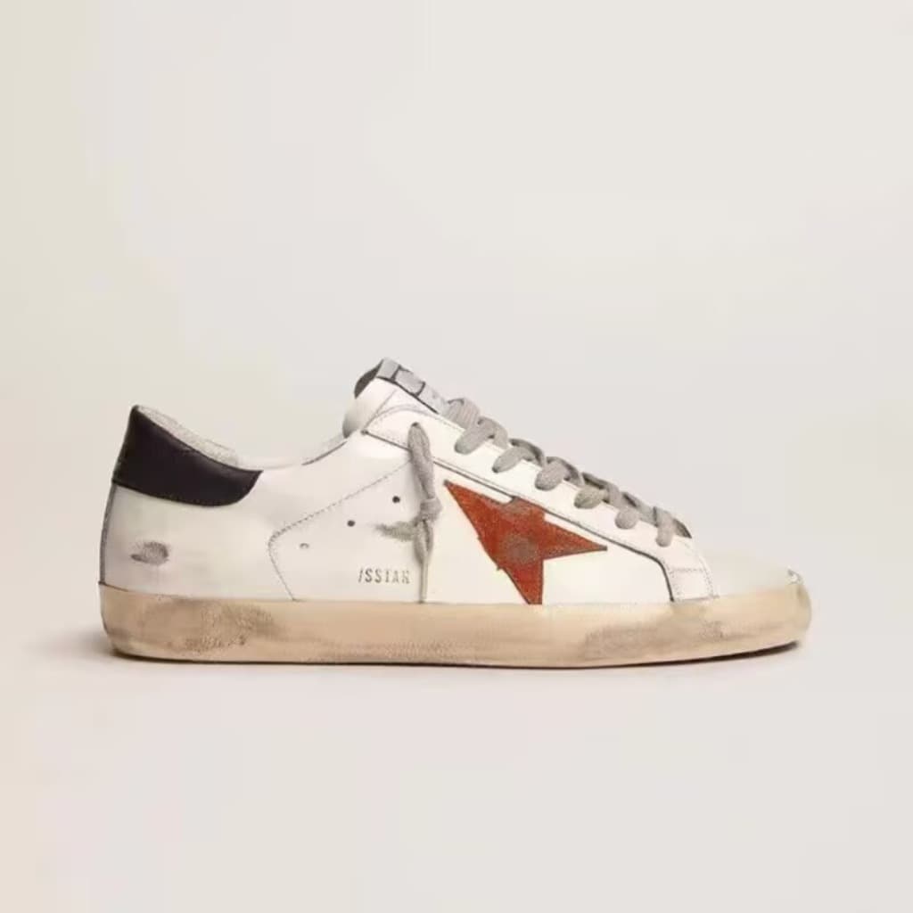 Korean GG Distressed Star Sneakers, Cowhide Leather Unisex Board Shoes for Cross-Border E-commerce, Height-Increasing Dirty White Shoes