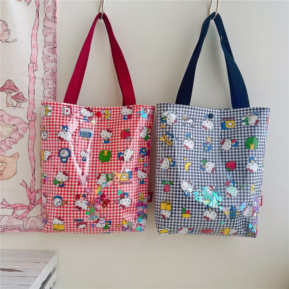 Large second-hand kitten handbag with high appearance, transparent quicksand handmade tote bag, large capacity shoulder bag wholesale