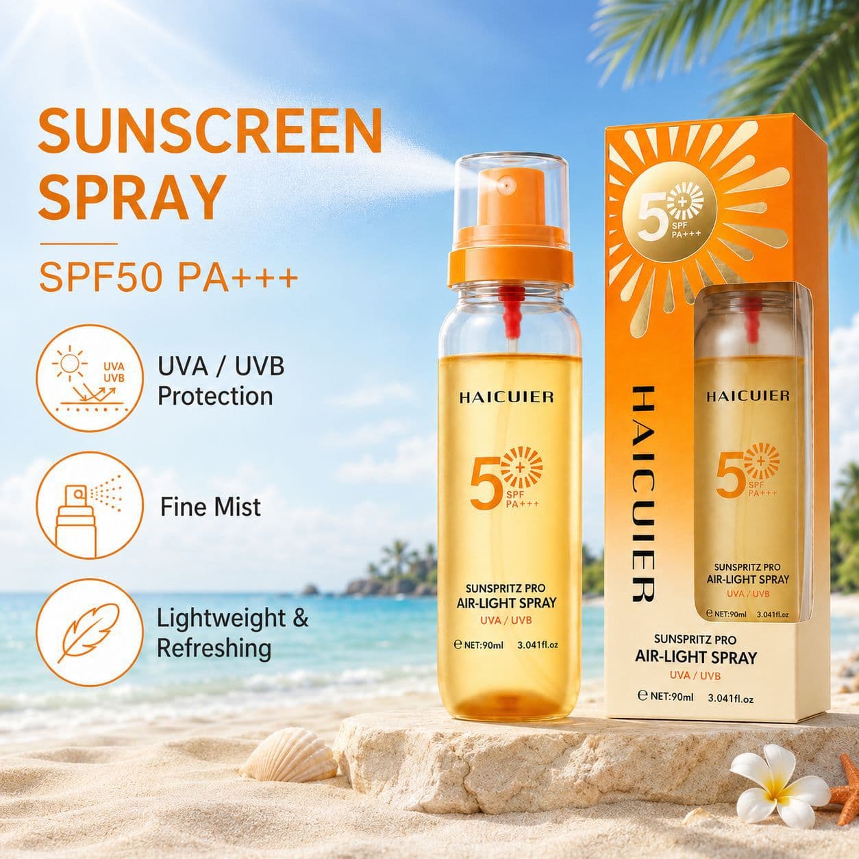 Cross-border popular protective spray 50 times UV protection, waterproof, sweat-proof, refreshing, non-greasy, men's and women's isolation protective cream