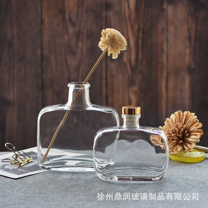 Cross-border Aromatherapy Bottle 100ml 200ml Transparent Glass Flat Bottle Essential Oil Refill Bottle Diffuser Bottle Home Decoration