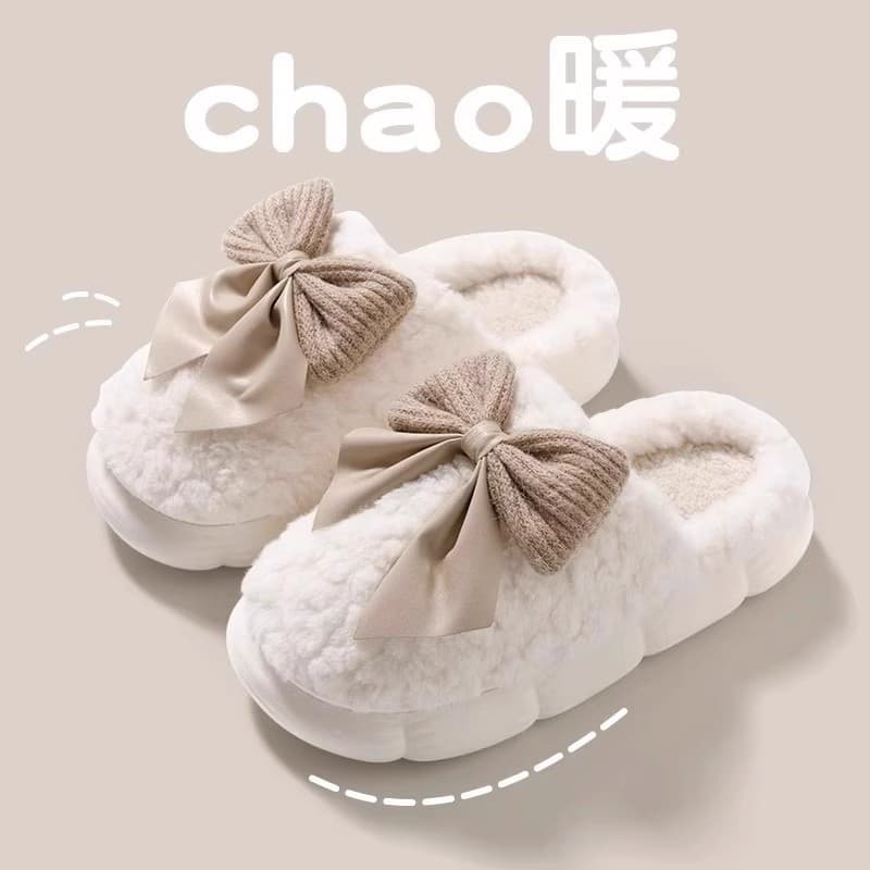 Cute Butterfly Cotton Slippers for Women, Autumn and Winter Warm Thick-Soled Couple Home Fluffy Slippers, Indoor and Outdoor Wear for Women