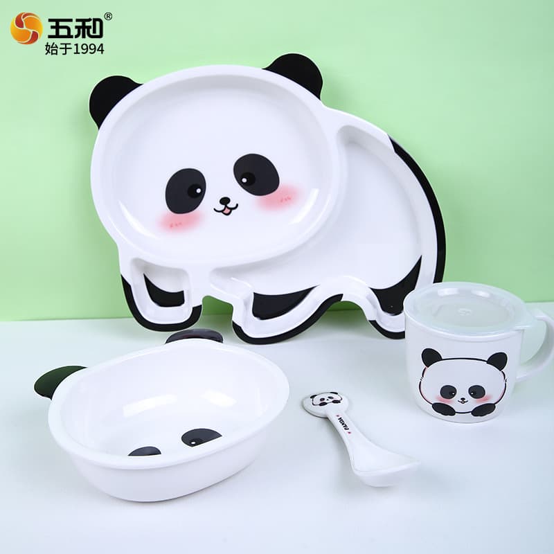 Cute Cartoon Panda Children's Dinnerware Set Baby Feeding Bowl Plate Water Cup Dishware Wholesale Home Use Ins Style