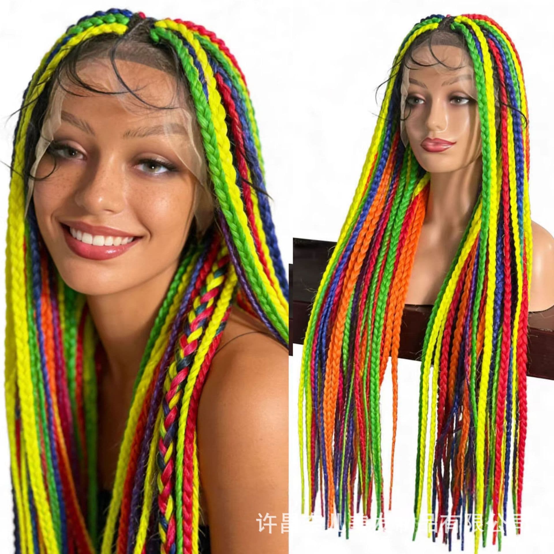 Full Lace Three-Strand Braid Rainbow Braids African Crochet Braid Dreadlock Wig Full Lace Braid Wig