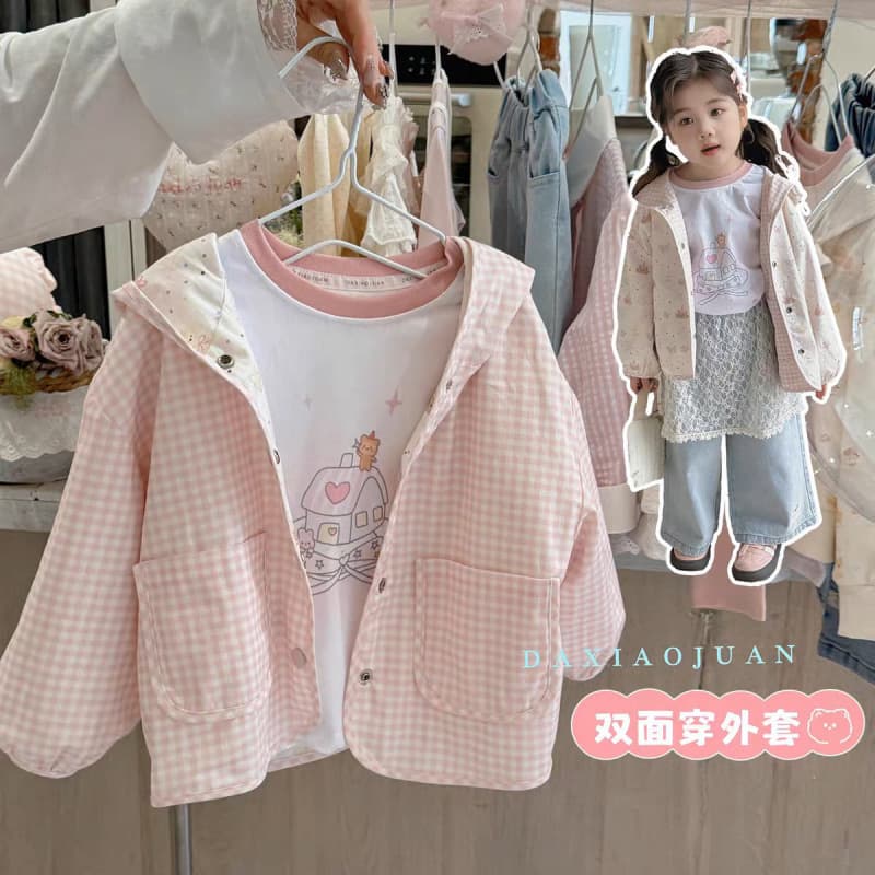 Girls Spring Autumn Cute Reversible Hooded Jacket 2025 New Spring Autumn Girls Plaid Two-Sided Wear Jacket Top