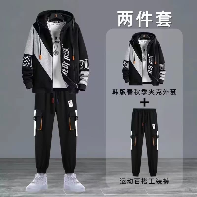 2024 Spring Autumn Men's Baseball Jacket Set Hooded Workwear Long Sleeve Youth Fashionable Sportswear for Students And Workers