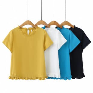 2026 Summer Plus Size T-Shirt, Short Sleeve Simple Versatile Ruffle Casual Top, Ruffle Trim Blouse for Full-Figured Women, Style 2668