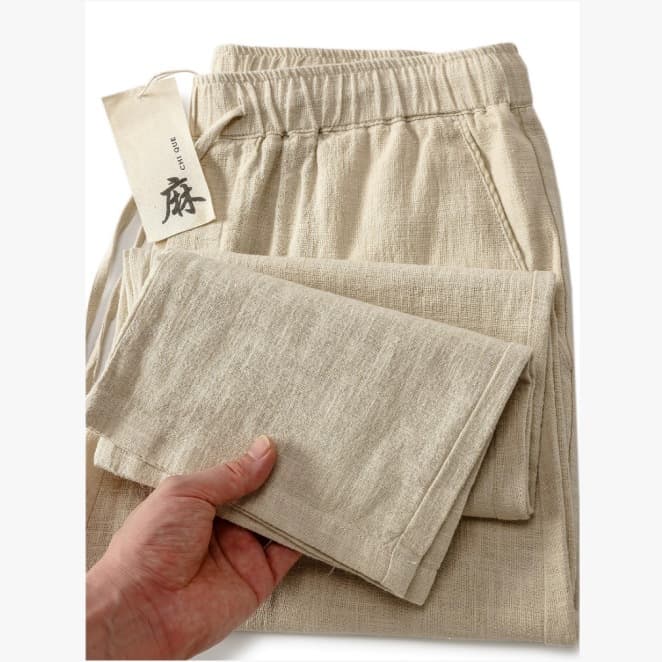 Linen and Hemp Trousers Spring Autumn Ramie Casual Pants Men Loose Straight Chinese Style New Elastic Waist Linen Pants