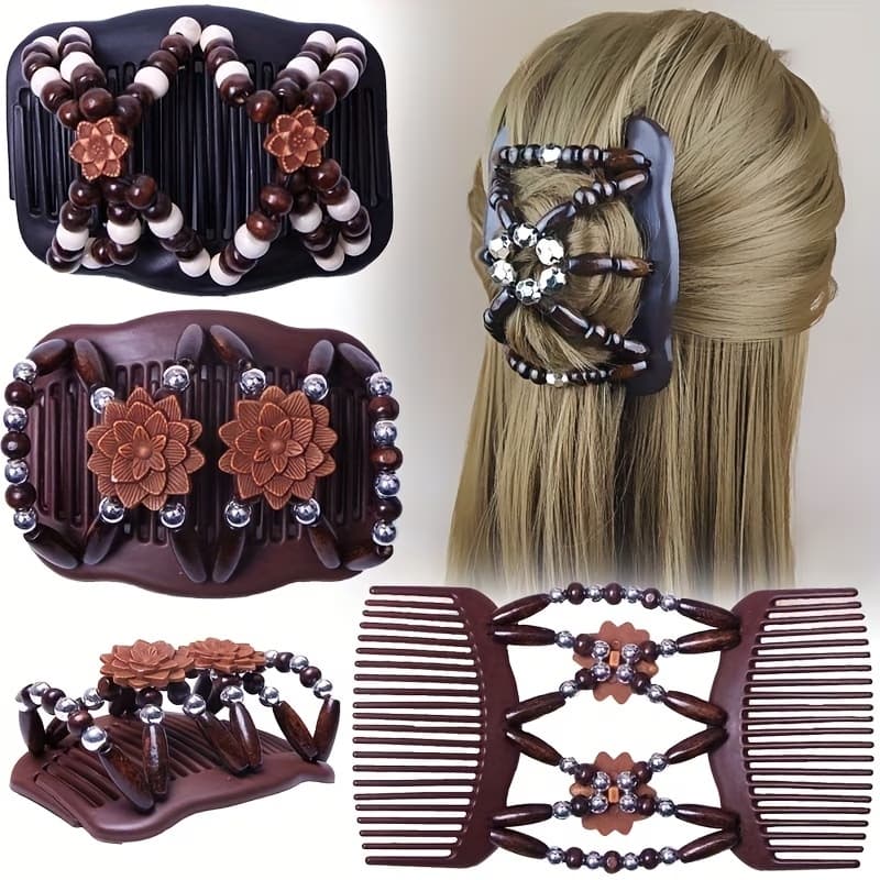 Women's Magic Hair Side Comb Beaded Stretch Dual-Use Hair Side Comb Clip Hair Up Tool Hair Accessories