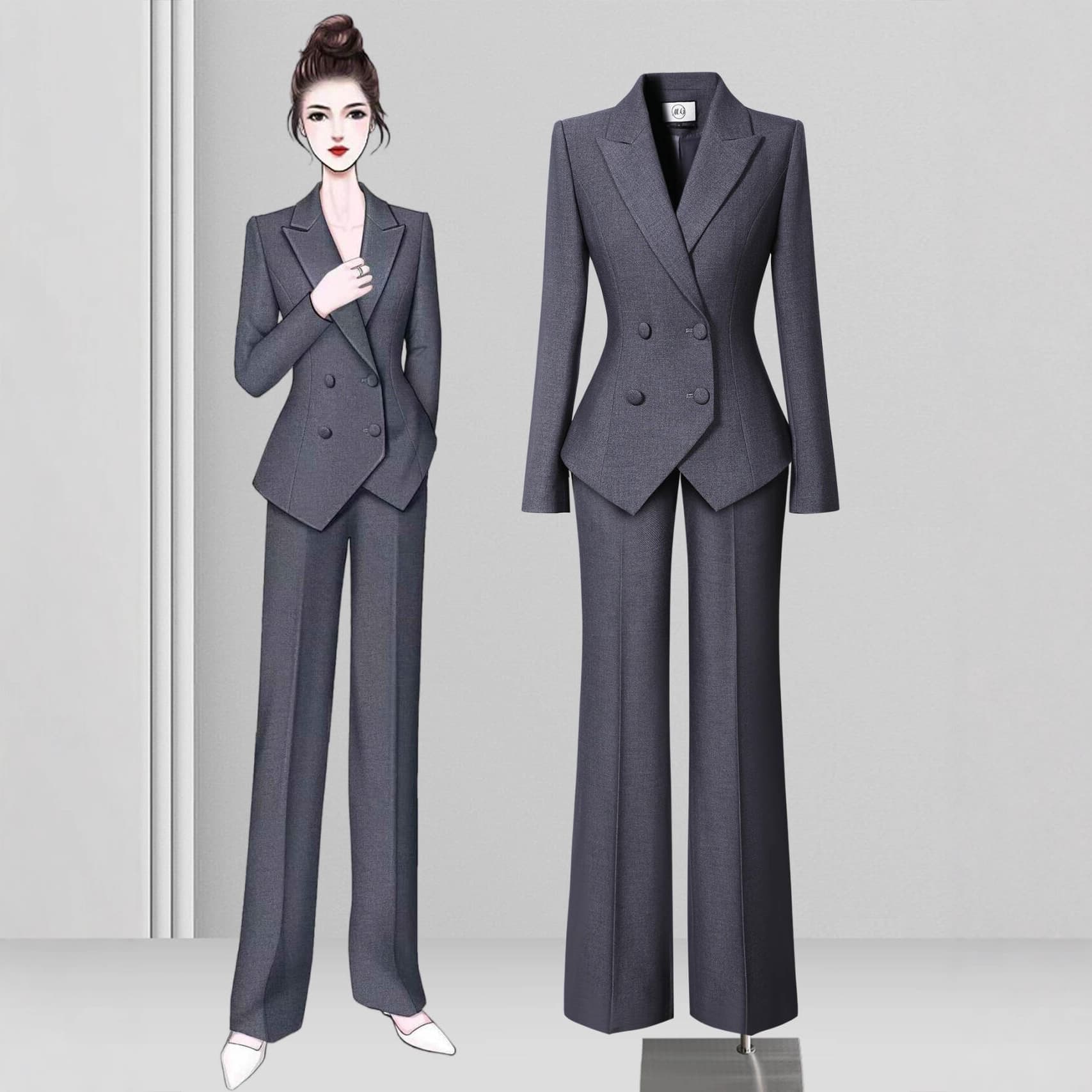 High-End Gray Wool Blazer Women's Fall/Winter Suit Professional Hotel Manager Formal Workwear