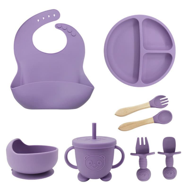 Silicone Kids Tableware Round Suction Plate Silicone Baby Food Divided Plate