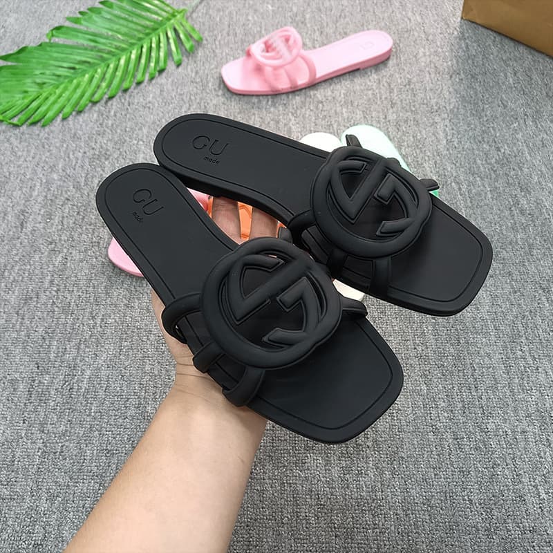 G Brand Flip-Flops Women's Trendy Summer New Dopamine Jelly Base European American Sandals Slippers in Black, White, and Apricot Color