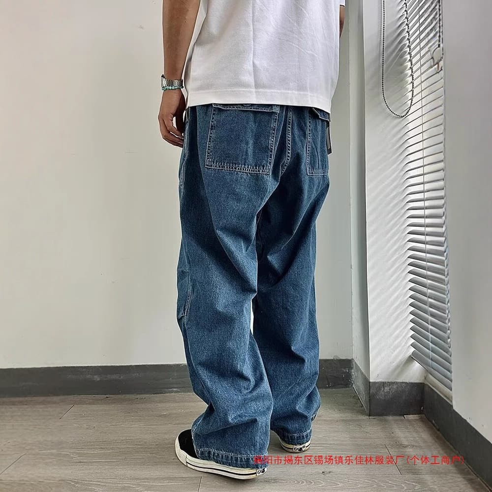 American Style Men's Japanese Retro Washed Denim Jeans Straight Loose Wide-Leg Long Pants Versatile Trendy Men's Casual Trousers