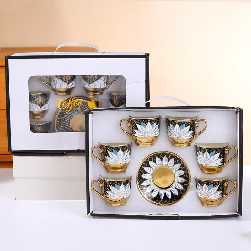 Cross-border Electroplated Ceramic Cup Middle East Saudi Coffee Cup Saucer Set Floral Afternoon Tea Cup Business Gift Set