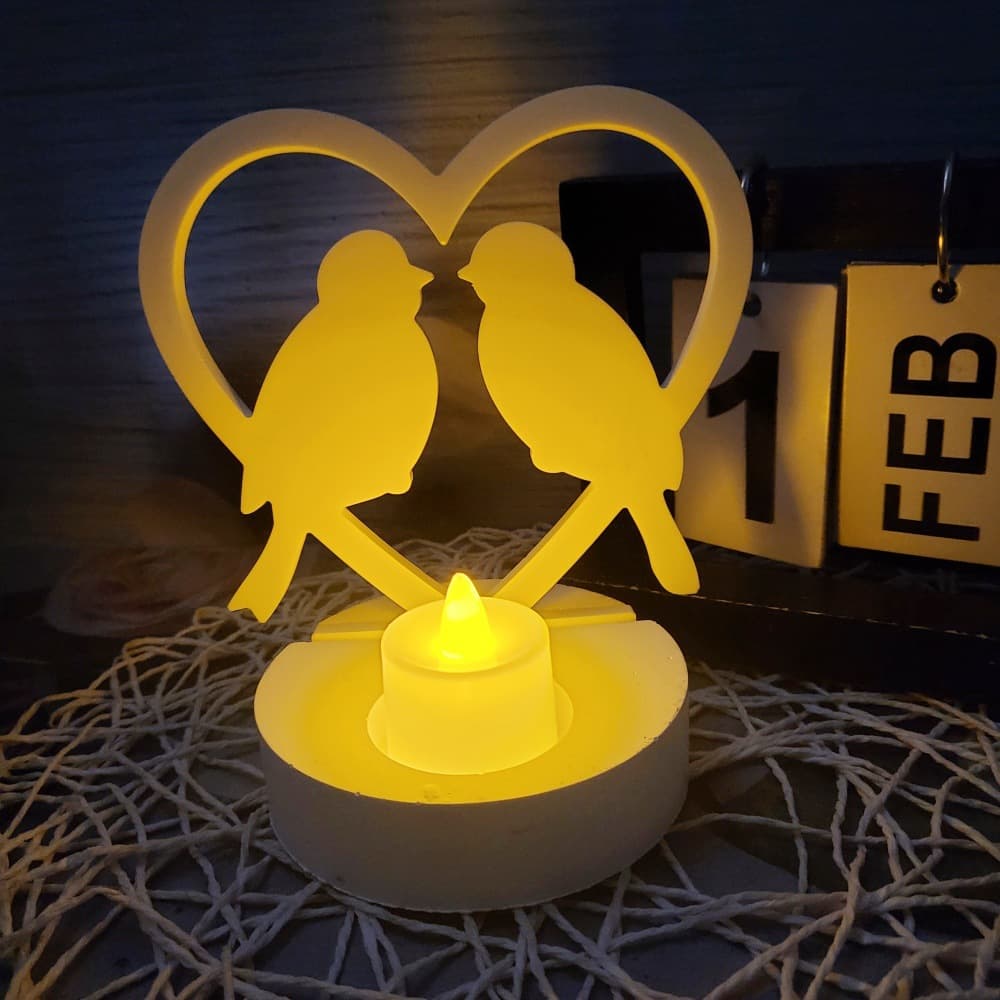 S0865R Heart with Two Birds Facing Each Other Desktop Decoration Cement Plaster Mold DIY Silicone Mold