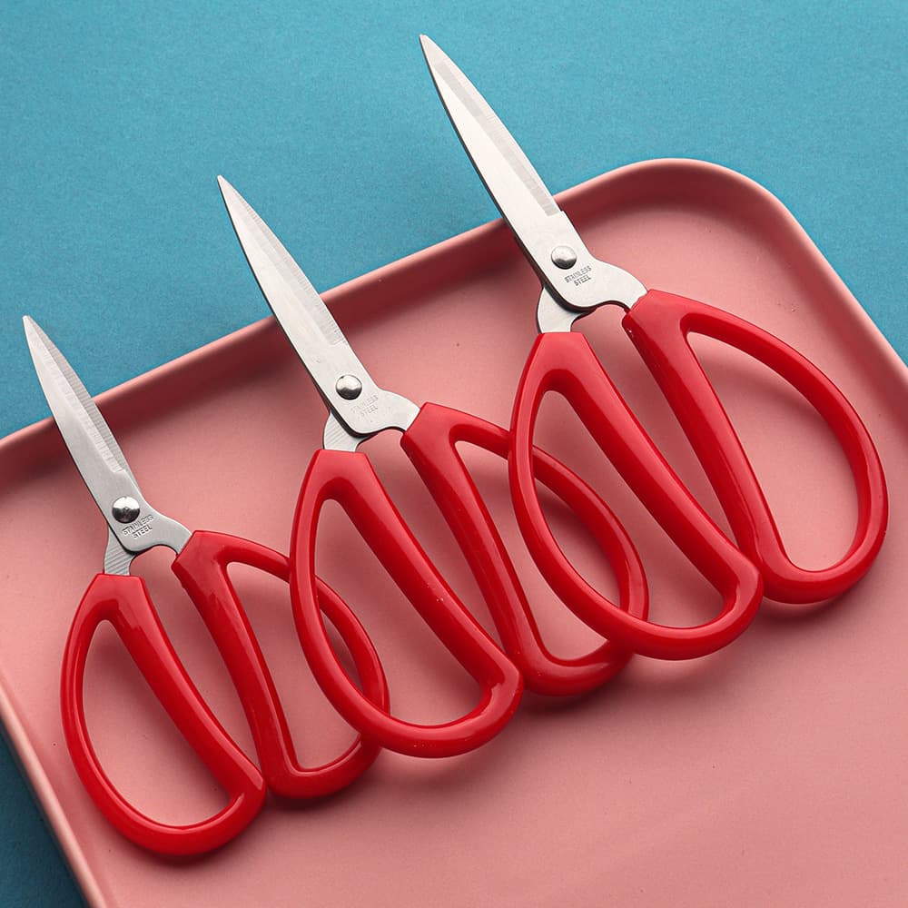 Office scissors household small scissors stainless steel red plastic handle scissors handmade stationery scissors civilian kitchen scissors paper cutting