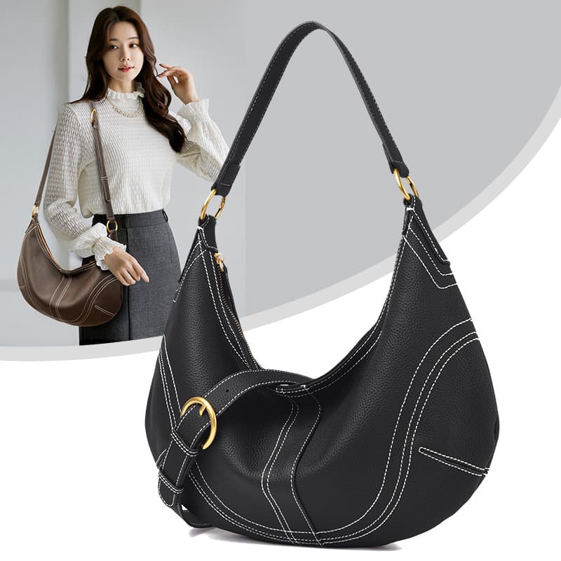 2026 New Style Top-Grain Leather Dumpling Bag Women's Textured Crossbody Bag Genuine Leather Handbag Wholesale Cross-Border Soft Leather Bags