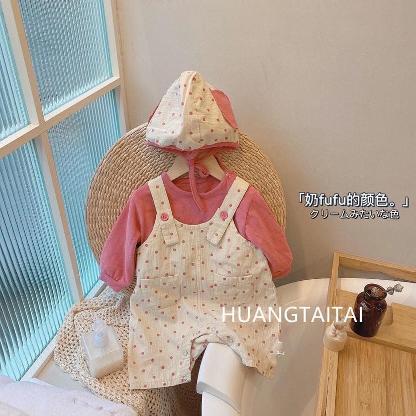 ins Korean style baby girl princess polka dot overalls bottoming shirt two piece set baby jumpsuit romper suit trendy