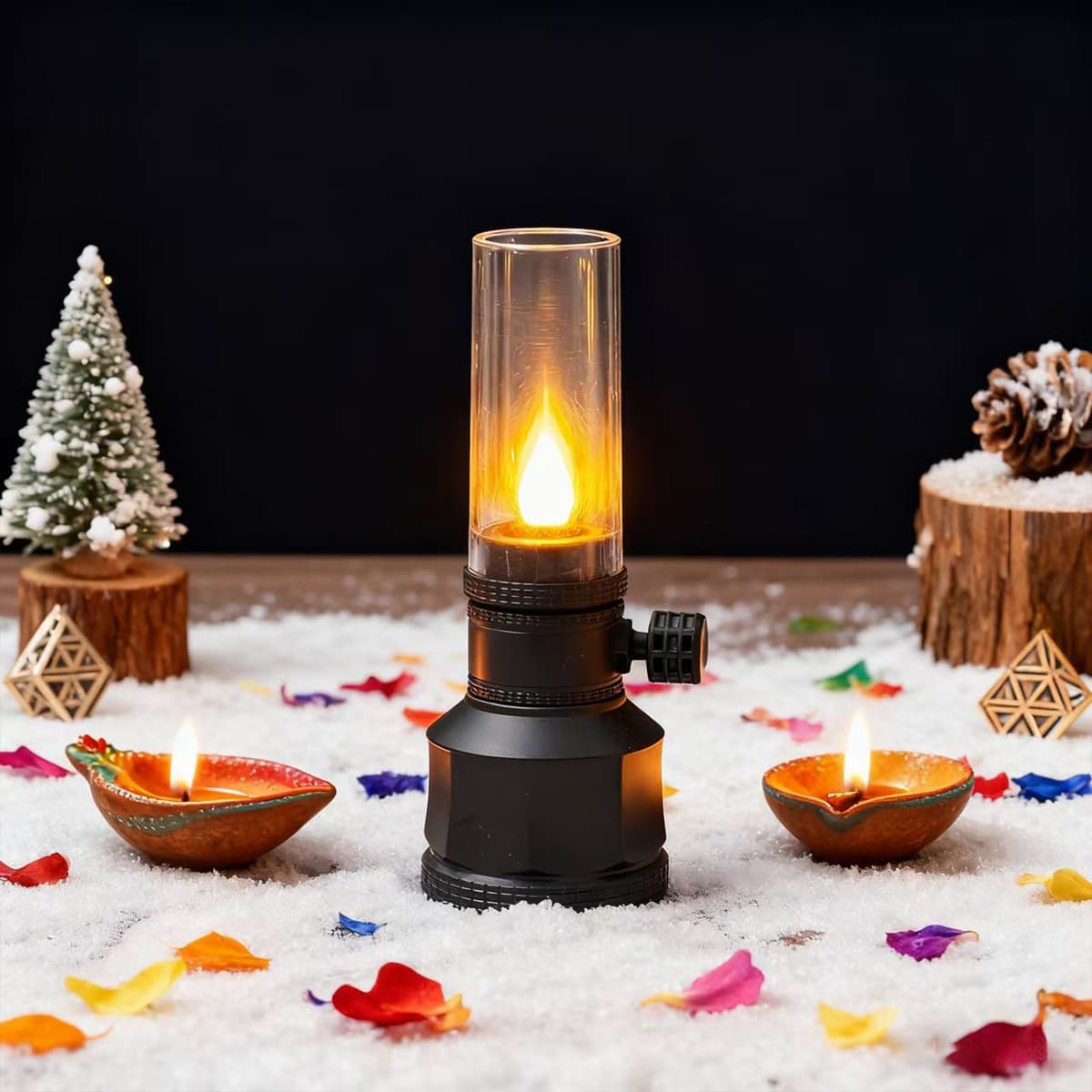 Vintage Kerosene Lamp Diwali Plastic Electronic Candle Wind Lantern LED Ambient Night Light Decorative Ornament