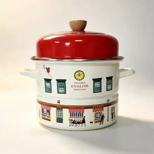 Christmas Wooden Handle Double-Layer Steamer Pot, Anti-Scald, Thickened, for Induction Cooker and Open Flame, Kitchen Cookware Set