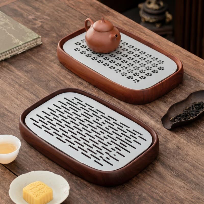 New high-end imitation wood grain tea tray household water storage tea tray drain outdoor portable tea dry brewing tray