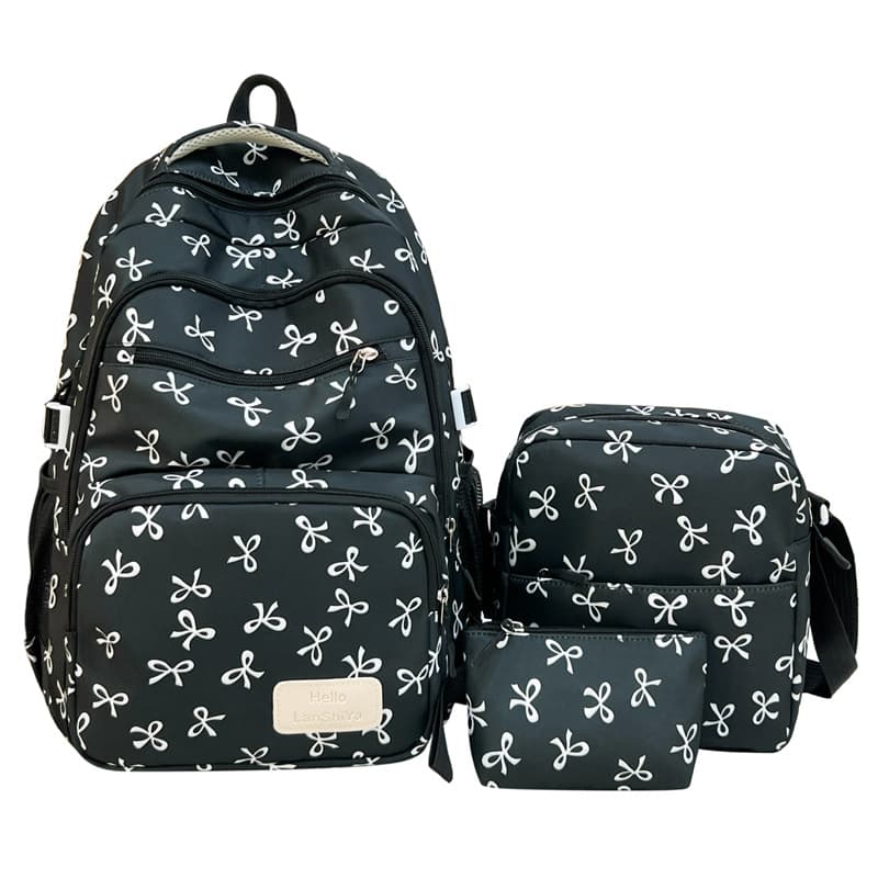 Korean-style Bow Three-Piece Backpack Set, Large Capacity Backpack with Pencil Case and Shoulder Bag, Student School Bag for Campus