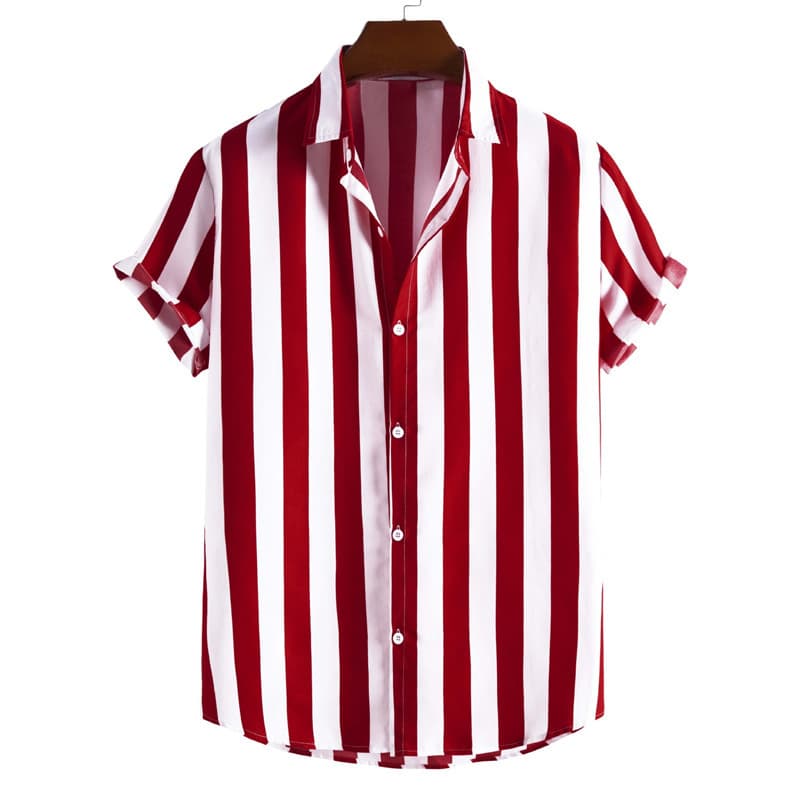 Hong Kong Style Striped Shirt for Men 2026 Summer New Fashion Simple Contrast Color Loose Short Sleeve Turn-down Collar Single-breasted Button-down Shirt