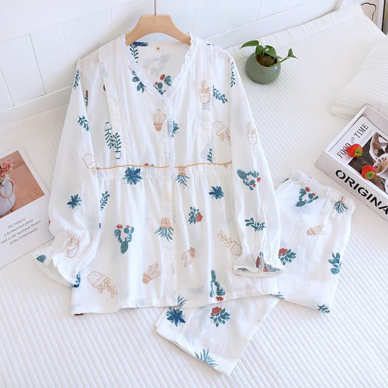 Thin Cotton Gauze Maternity Clothing for Summer, Plus-Size Nursing Wear, Postpartum Nursing Outfit Set