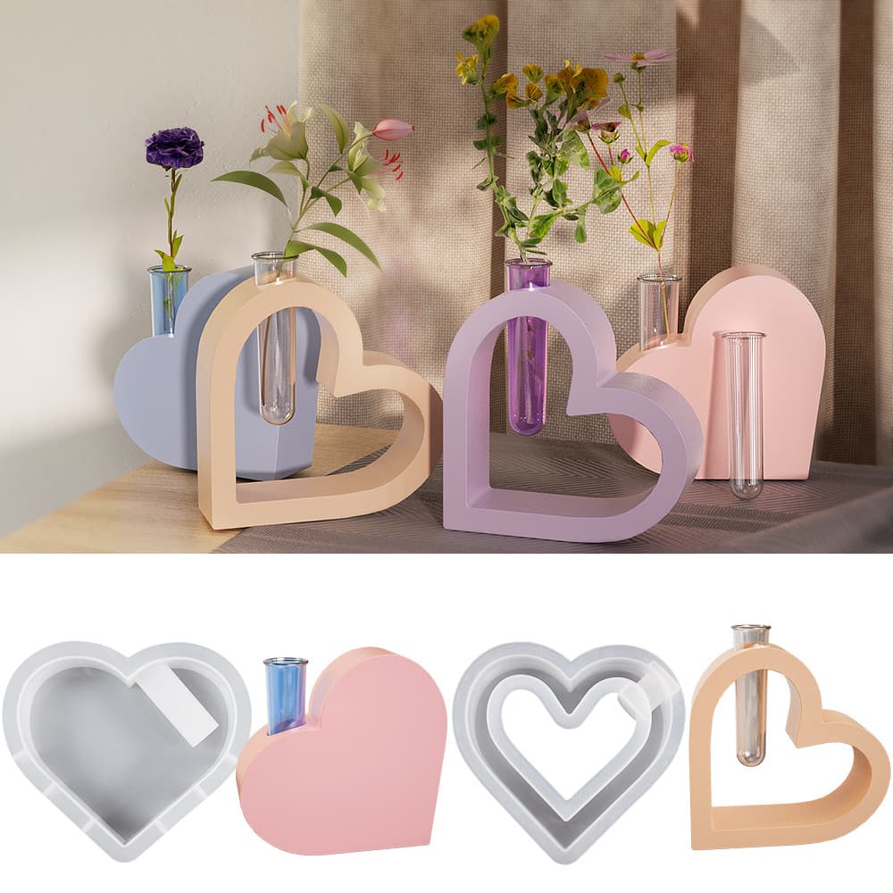 Love Heart Test Tube Flower Vase Silicone Mold DIY Aromatherapy Plaster Concrete Flower Arrangement Heart Epoxy Resin Mold