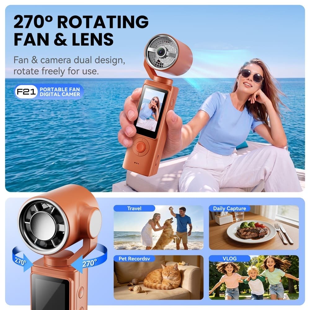 Cross-border F21 Handheld Fan Camera Sports Camera Gimbal Stabilized Photo High-definition Video Recorder Camera Wholesale