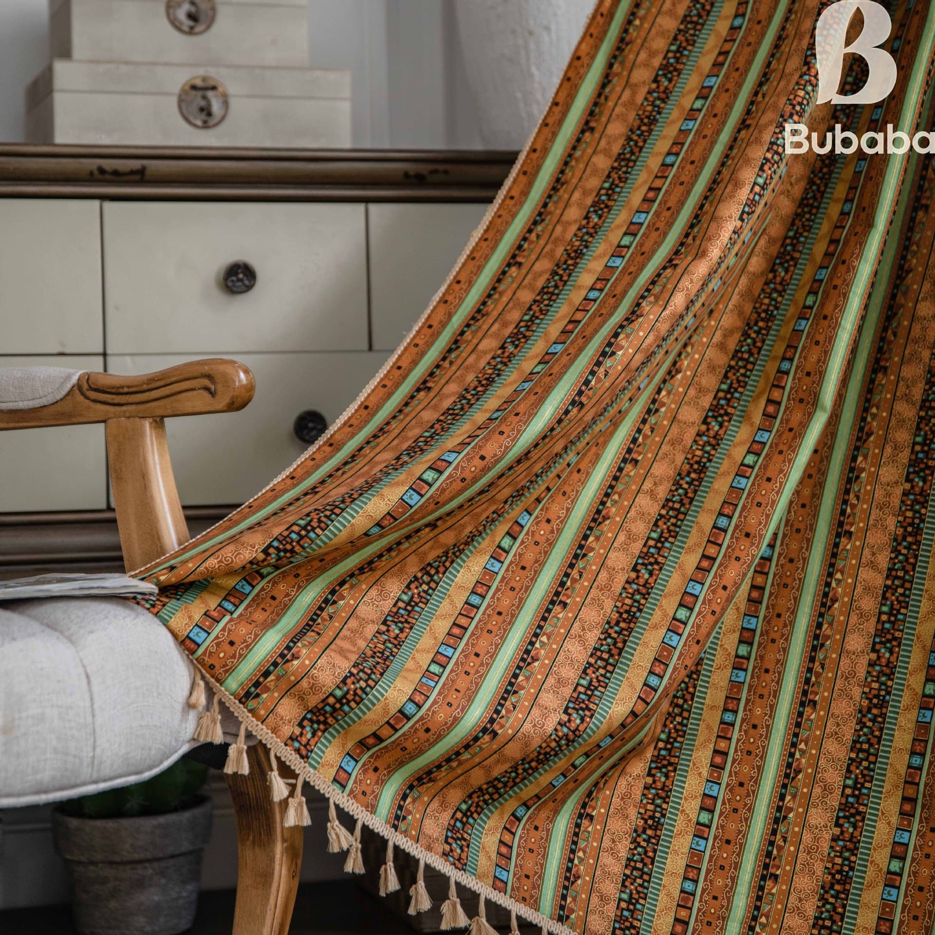 Bubaba ready-made curtains: Bohemian ethnic print blackout door curtains/partition/bay window decorations.