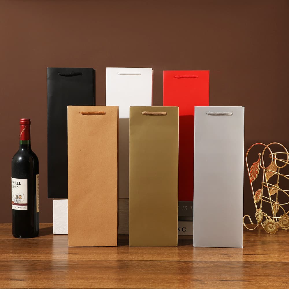 Export Style Solid Color Red Wine Bag Kraft Paper Red Card Black Wine Bag Gift Bag for Tobacco and Alcohol Gift Packaging Paper Bag