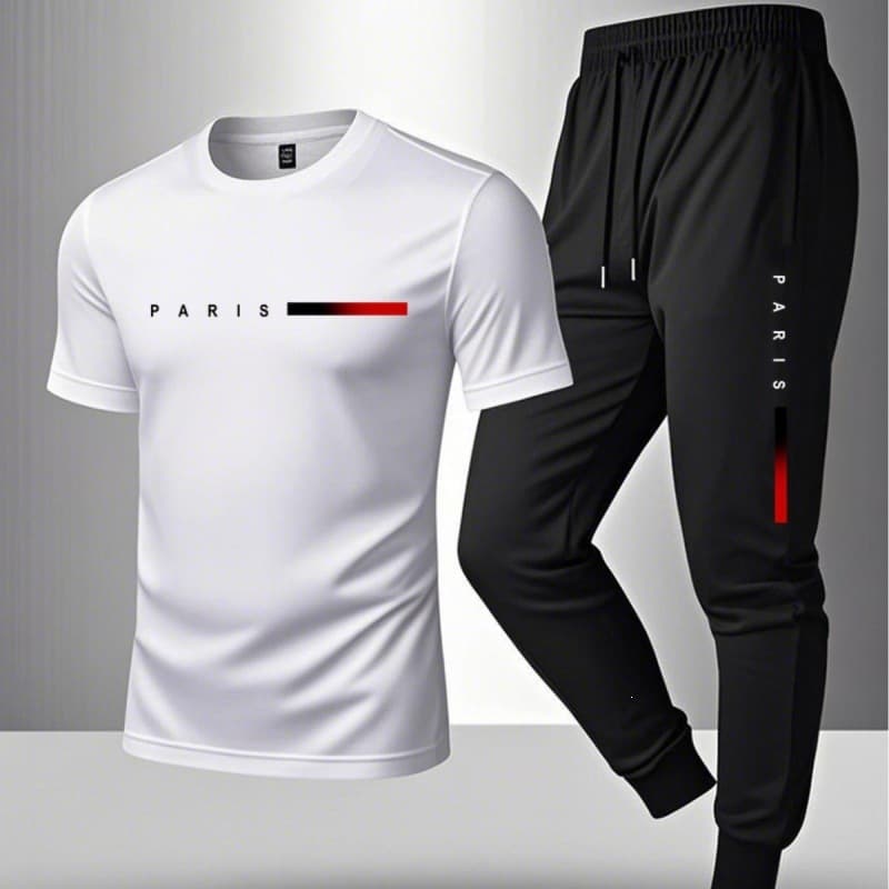 Men's Short Sleeve Casual Sport Set Summer Stylish Loose Trousers Two-Piece Outfit