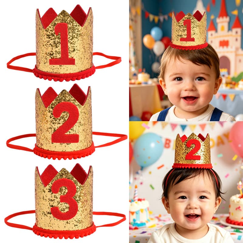 Cross-border children's crown hat 1 year old baby birthday party hat boy girl princess headband headband birthday hat