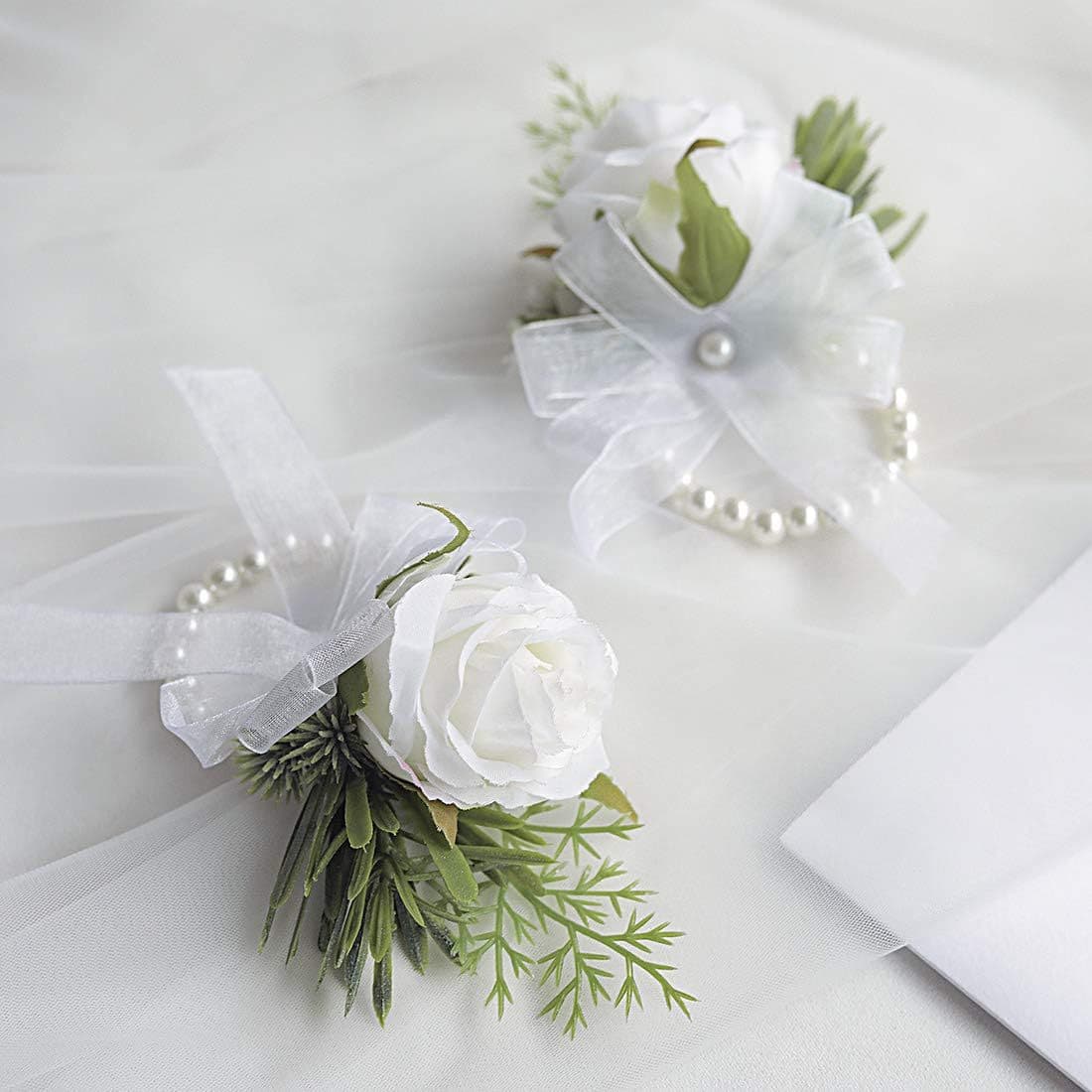 Cross-border hot-selling ivory rose wrist corsage bracelet set for men, white wedding floral accessories.