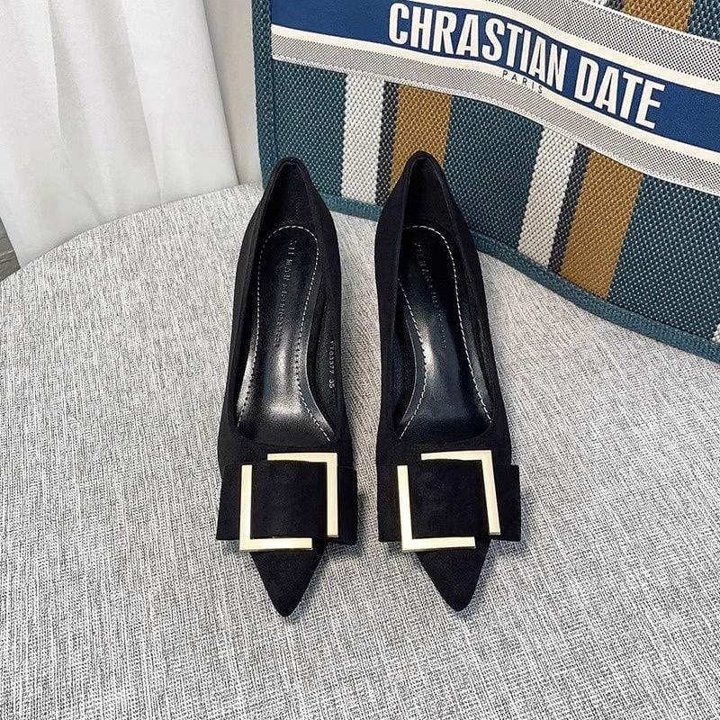 Spring 2025 Korean Pointed Toe High Heels Sexy Diamond Velvet Women's Shoes Black Trendy Low Heel Single Shoes Rubber Sole