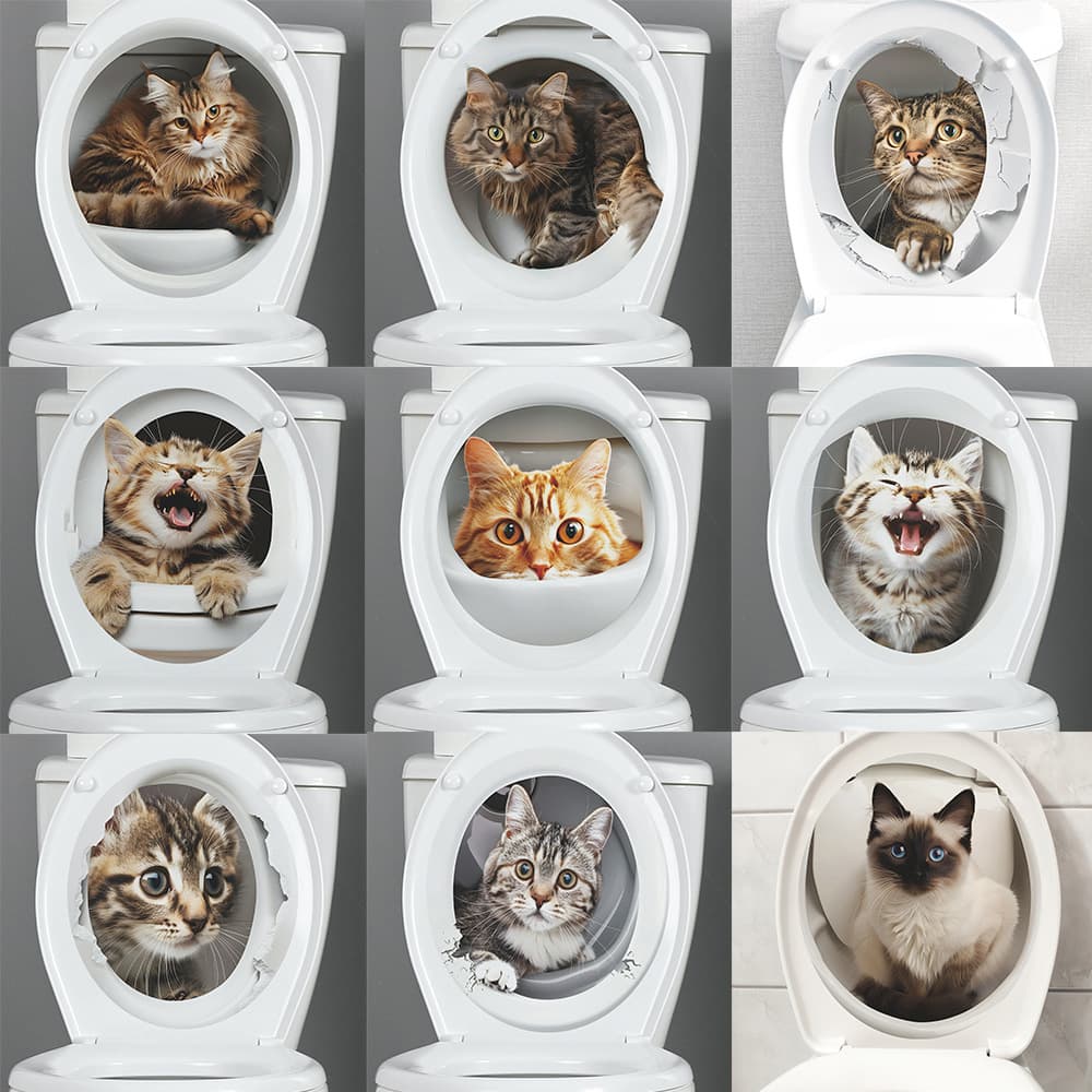 New combination of cartoon cute cat toilet stickers bathroom toilet beautification decorative wall stickers wholesale self-adhesive