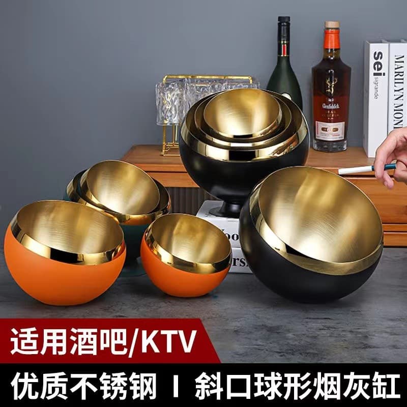 Stainless Steel Slanted Bowl Restaurant Sauce Container Self-Service Utensil Seasoning Bowl Spherical KTV Bar Ashtray with Stand