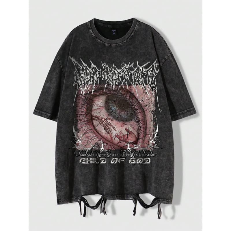 Grunge Punk Goth Men's Ripped T-Shirt With A Detailed Eye Graphic