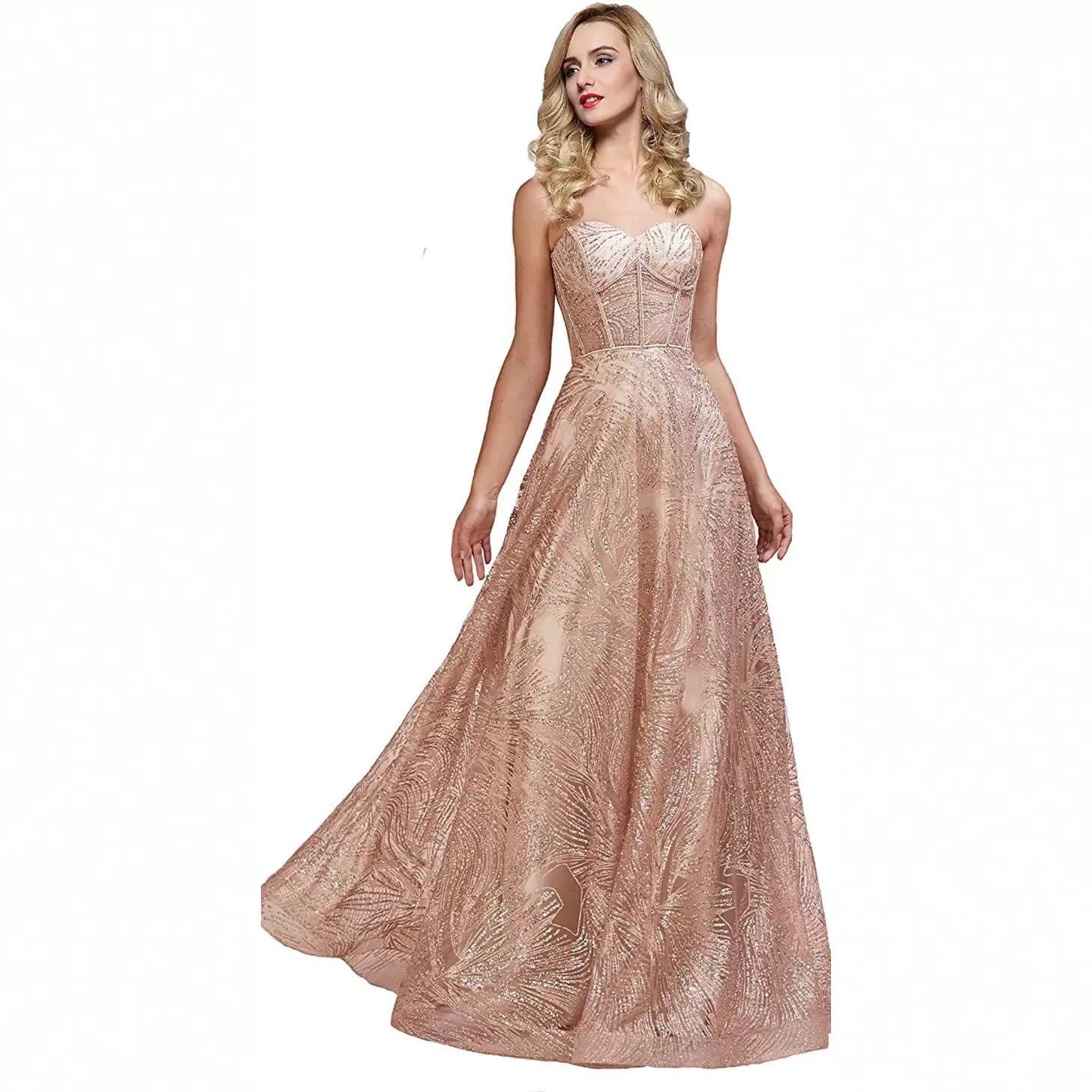 Gold Sequin Strapless Prom Dress for Women, A-Line Evening Gown for Formal Occasions, eBay Independent Store