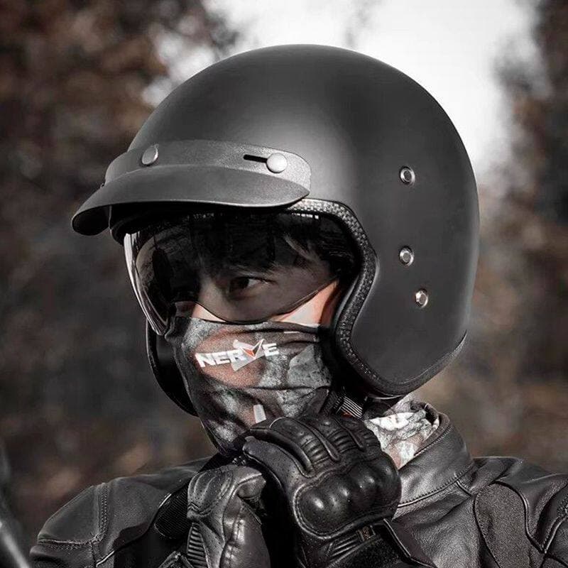 Genuine Vecchio Motorcycle Retro Helmet with Built-in Lens, Fiberglass Half Helmet, Vintage Style
