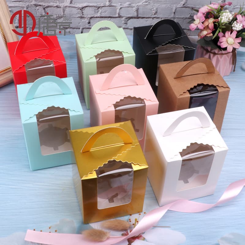Baking Packaging Muffin Box 1 Piece Single Handheld Open Window Cupcake Cake Box Pudding Food Packaging